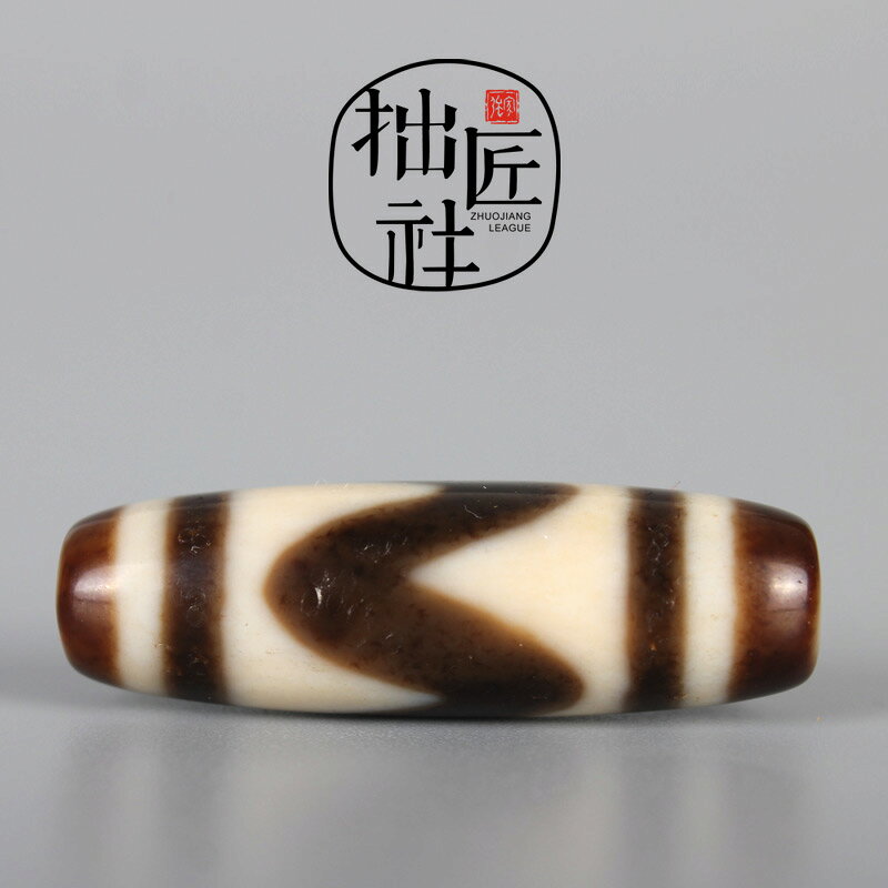 原礦西藏虎牙天珠 至純老礦天珠配飾 diy佛珠手串頂珠背雲勒子