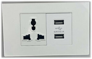 雅白,萬用插座搭雙USB插座面板,USB可充電,三孔插座面板,usb插座X2面板