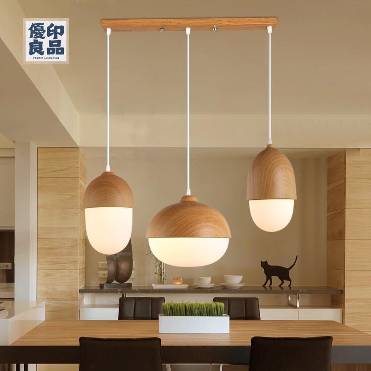 特惠/店長優選 免運 吊燈 餐廳吊燈 北歐現代簡約創意吧臺燈客廳木單頭堅果玻璃餐廳吊燈臥室床頭燈飾工廠現貨 可開立發票 售後保障 y553