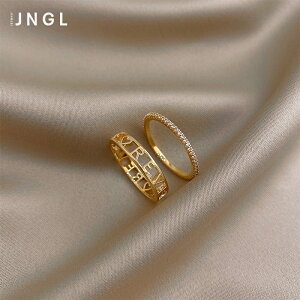 字母微鑲兩件套戒指女ins小眾設計食指指環時尚簡約網紅氣質素圈