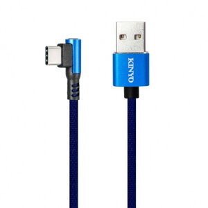 (現貨)KINYO USB-C13 Type-C 90度鋁合金彎頭布編織傳輸線/充電線1M