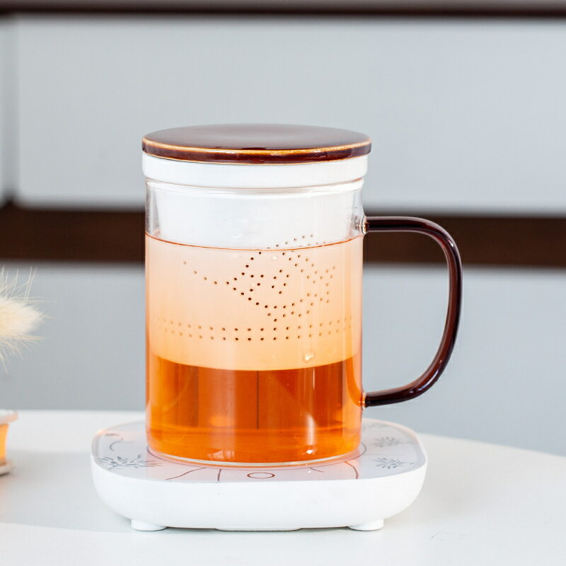 茶水分離耐熱純色玻璃漱口杯陶瓷辦公室55度恆溫泡茶杯子logo定製