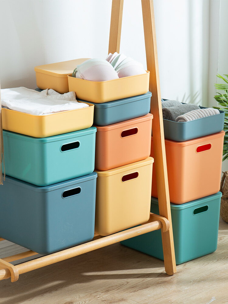 雜物收納盒日式塑料整理盒零食宿舍桌面化妝品儲物子帶蓋置物籃