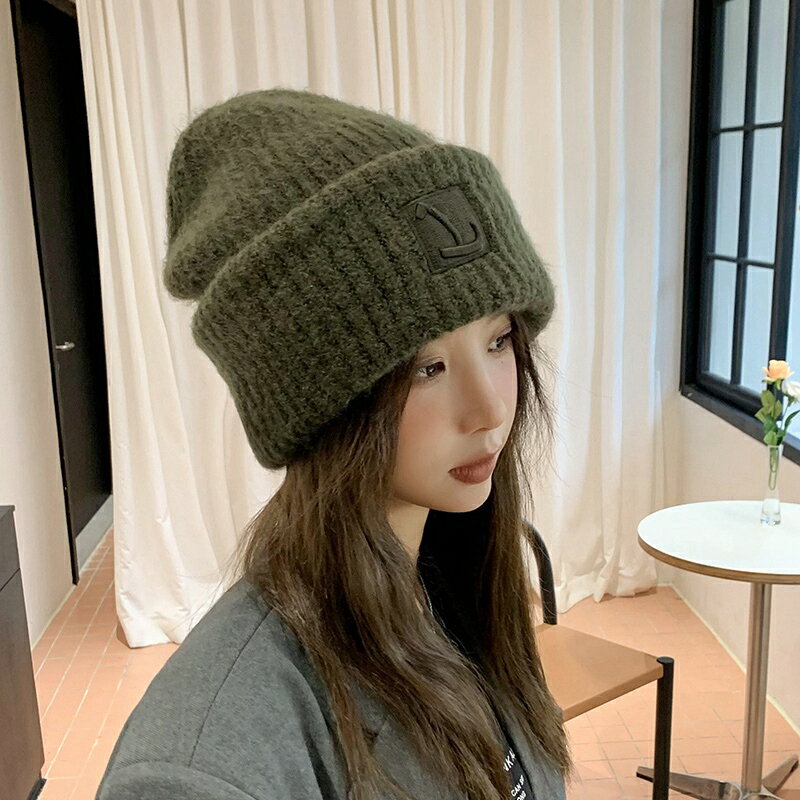 毛帽 毛線帽 針織帽 包頭帽 大頭圍粗毛線帽子女秋冬季寬松保暖堆堆冷帽大臉顯臉小針織護耳帽