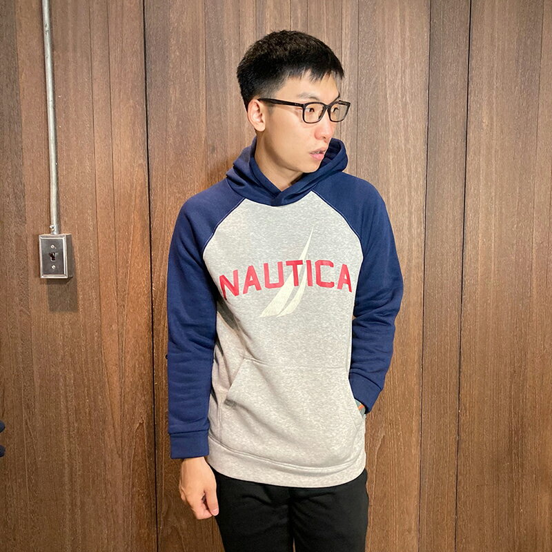 美國百分百【全新真品】Nautica 帽T 長袖T恤 帆船 長T 大logo 上衣 男 灰色 BF48