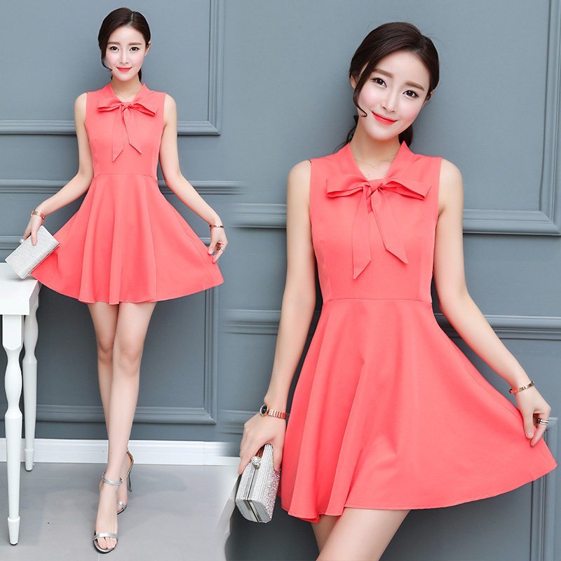 FINDSENSE G5 韓國時尚 V領 連身裙 顯瘦 修身 裙子 無袖 短裙