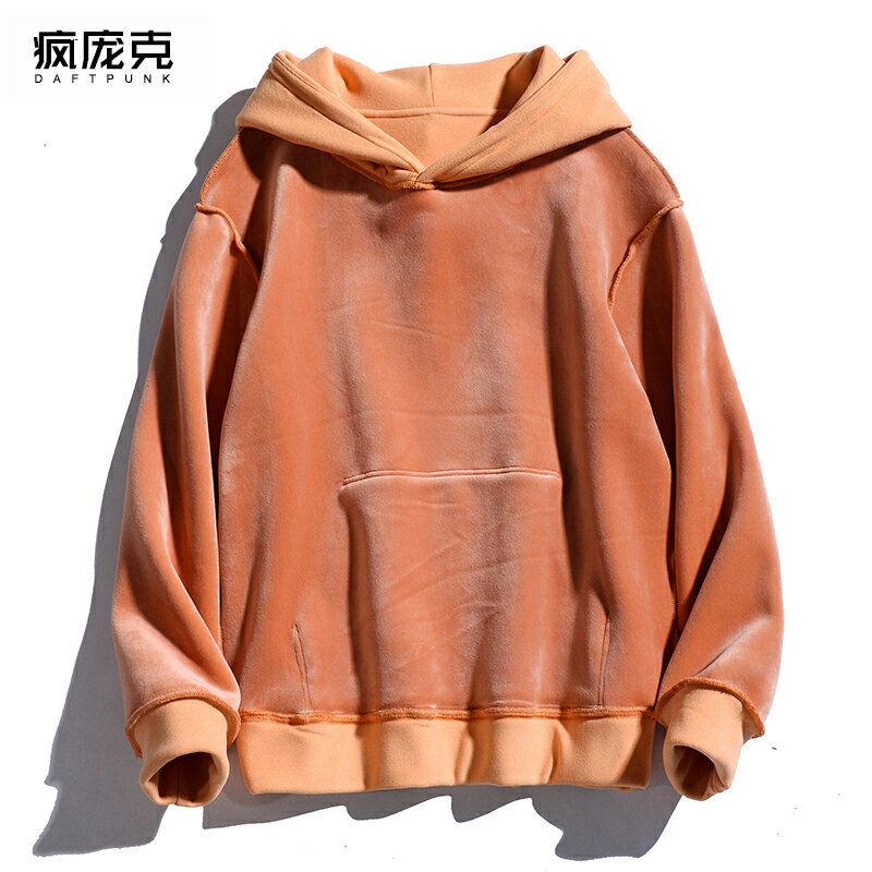 秋冬連帽日系純色衛衣男女情侶加絨加厚金絲絨潮牌保暖學生外套潮