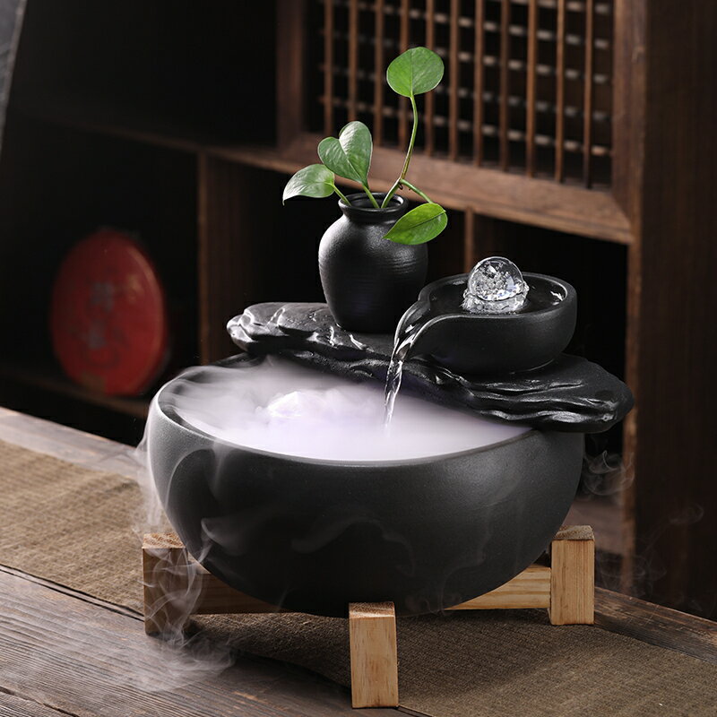 流水擺件陶瓷迴圈流水生財中式桌面茶幾噴泉魚缸家用裝飾造景招財