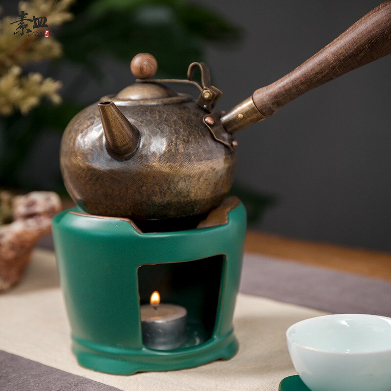 茶道茶具陶瓷煮茶器戶外旅行茶壺保溫茶爐蠟燭底座小茶爐泡茶工具