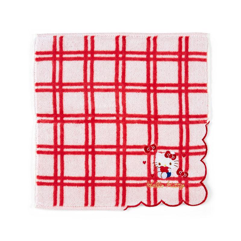 真愛日本 kitty 凱蒂貓 格紋 扇貝造型 純棉小方巾 小毛巾 方巾 手帕 擦手巾 ID112
