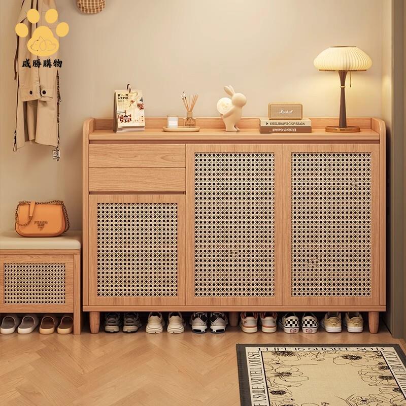 免運 快速發貨 藤編鞋櫃 家用門口入戶收納櫃 一體靠墻2025新款玄關櫃 室內防塵鞋架【WS103】