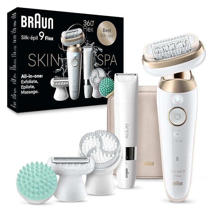 BRAUN【日本代購】百靈 Epilator Silk-épil 9 Flex SkinSpa 360 彈性和旋轉頭,乾濕兩用修剪器-SES9-481 3D