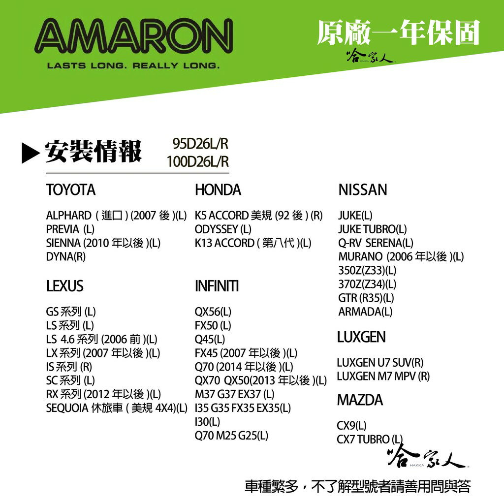 AMARON 愛馬龍 100D26L PRO LUXGEN U7 SUV 蓄電池 汽車電池 電瓶 80D26R 哈家人 3
