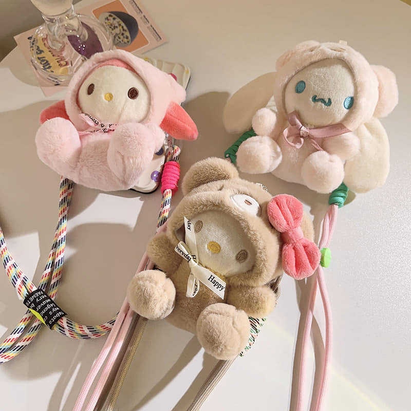 帶帽子玩偶手機斜跨背夾