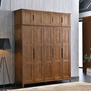 北歐全實木衣柜現代簡約加頂柜臥室家用衣櫥小戶型2四對開門帶腳