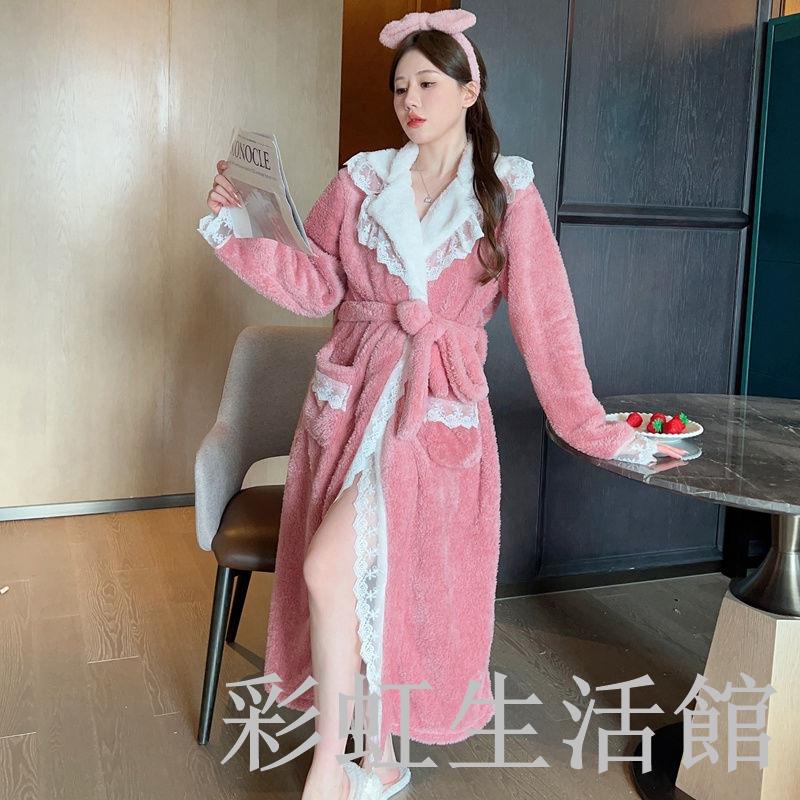 秋冬睡衣女加厚加絨可愛長款過膝睡裙冬天毛絨珊瑚絨寬松大碼睡袍