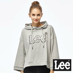 Lee 短版長袖LOGO帽TEE/RG-麻灰色-女款