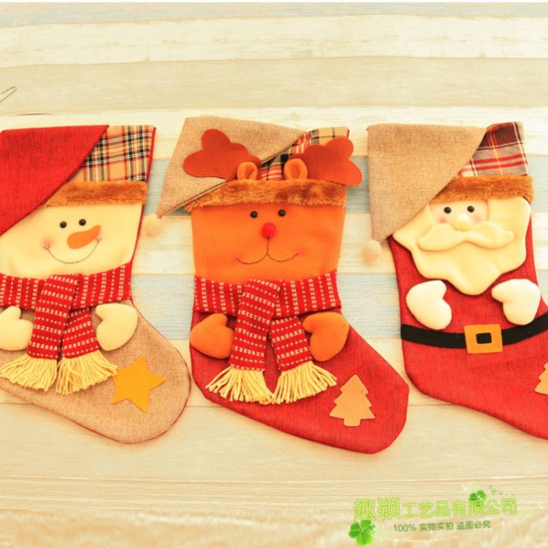 圣誕襪子禮物袋裝飾品麋鹿卡通布袋子蘋果道具幼兒園包裝手提雪人1入