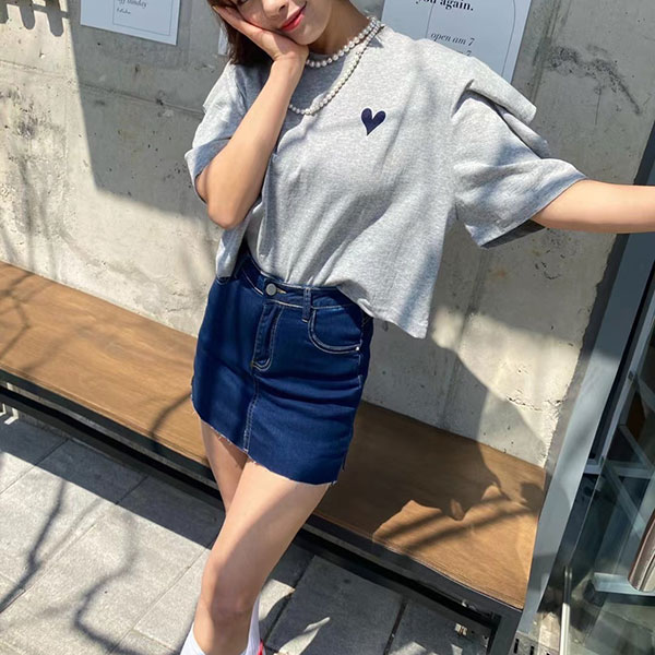 ANNAS 正韓 刺繡 愛心 墊肩 上衣 短袖 T 公主袖 肩膀造型 棉質 韓國設計師款 6