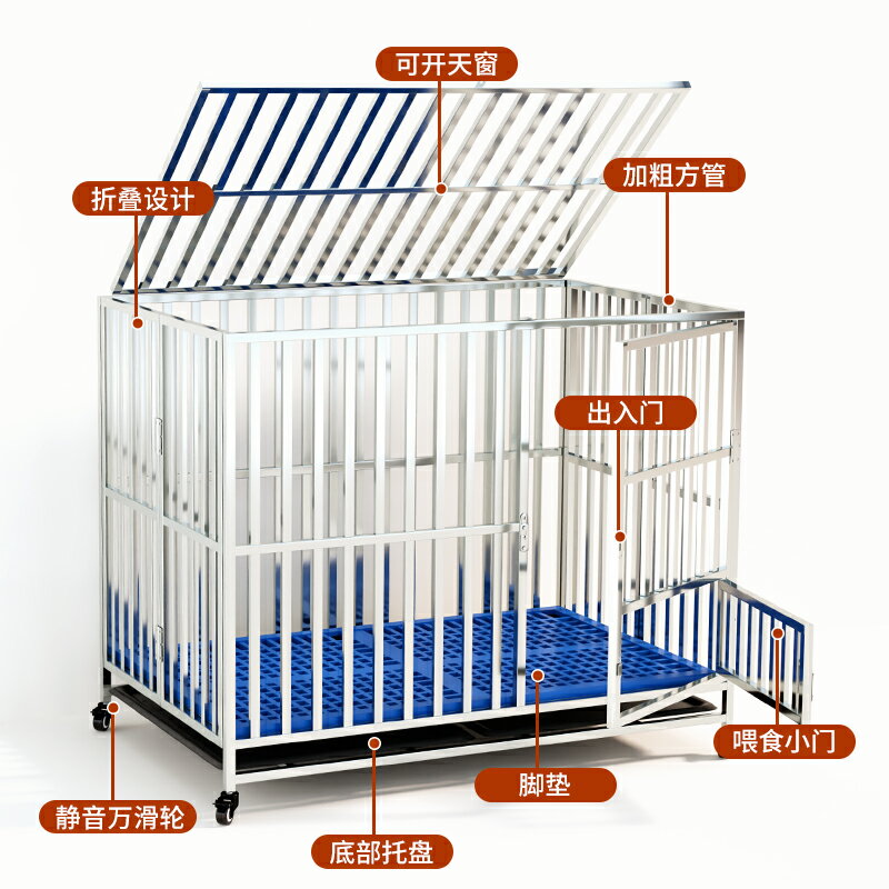【超多款式咨詢客服】不銹鋼狗籠室內柵欄帶廁所大中小型犬折疊寵物全方管加粗金毛薩摩 1