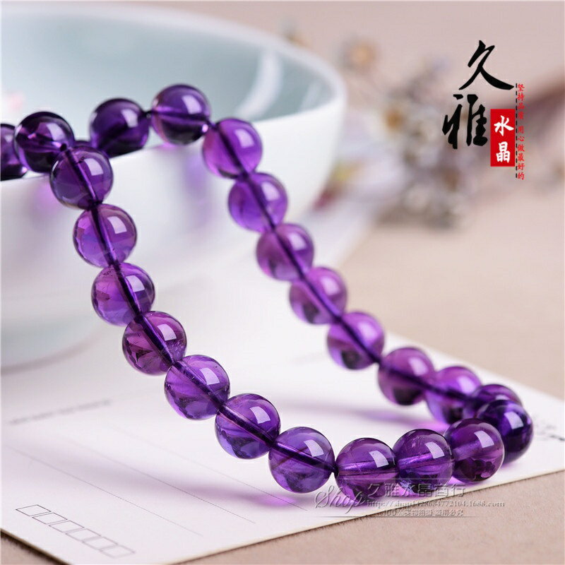 ISONA 7A級圓珠順髮絲天然紫水晶手鏈紫水晶手串珠水晶串珠水晶手鍊 2