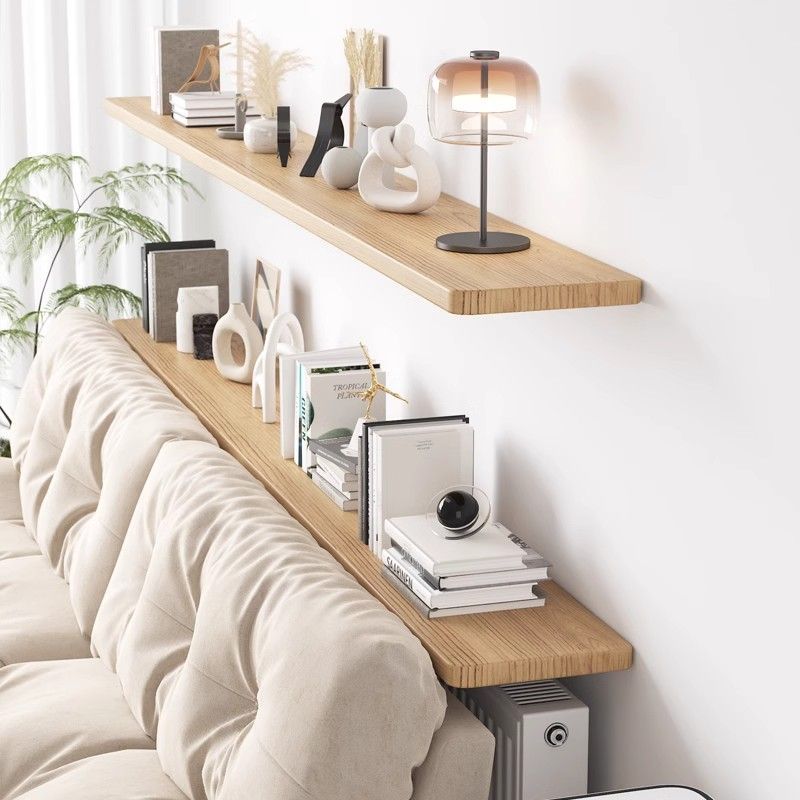 沙發后置物架客廳墻上實木免漆隔板懸空書架床頭邊一字隔板可定制