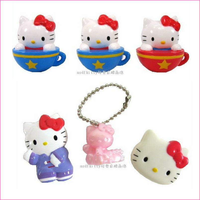 asdfkitty可愛家☆ KITTY 擺飾 + 吊飾 + 吸鐵 + 別針(有泛黃) 6 樣商品-日本正版商品