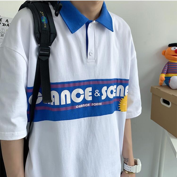 FINDSENSE X 韓國 男 寬鬆短袖上衣薄款個性 短袖夏季 POLO 翻領 寬鬆透氣T恤