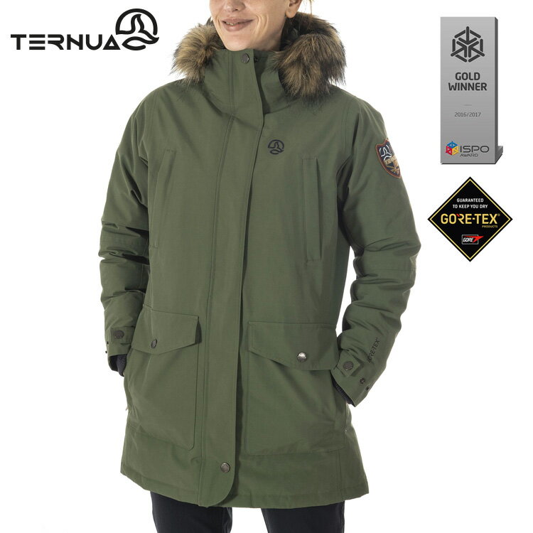 TERNUA 女GTX連帽長軍裝外套1642650 (S-XL) / 城市綠洲 (鵝絨、防風、防水、透氣、GORETEX、西班牙)