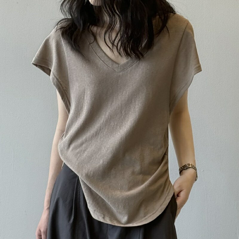 【米蘭精品】現貨+預購 法式寬鬆襯衫上衣短袖罩衫T恤大碼休閒女裝-微透顯瘦女上衣5色74ma72