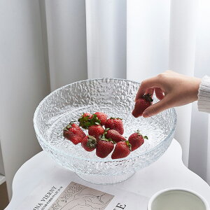 簡約現代高腳錘紋水果盤客廳茶幾水果收納玻璃擺件家居裝飾品