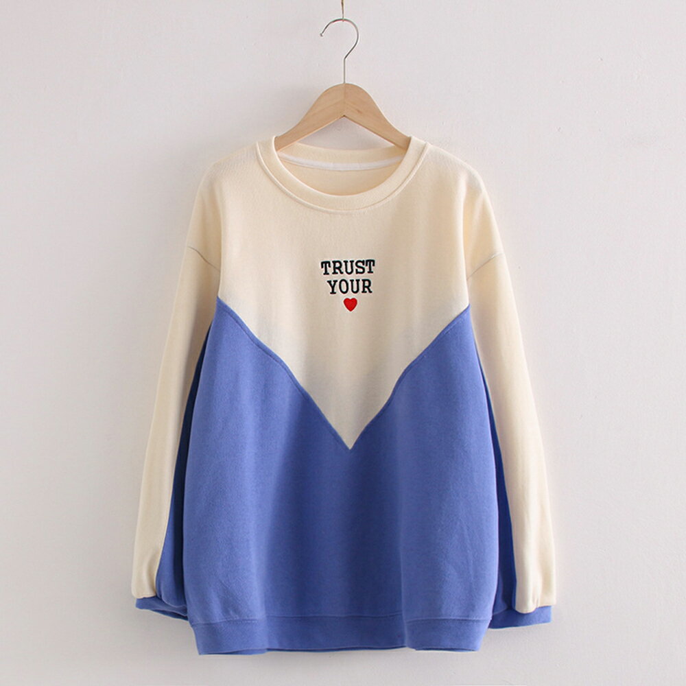 學院風拼色V型剪接字母刺繡衛衣(5色F碼)＊ORead＊【限定加碼✿全館滿額再折】