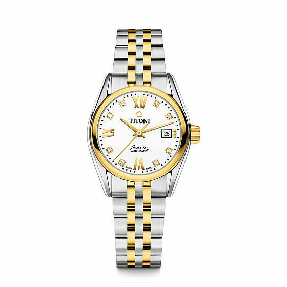 TITONI瑞士梅花錶23909SY-063空中霸王雙色經典機械腕錶/白面27mm