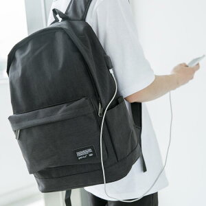 新款大容量男式背包可充電帆布後背包大學生書包簡約青少年電腦包 全館免運