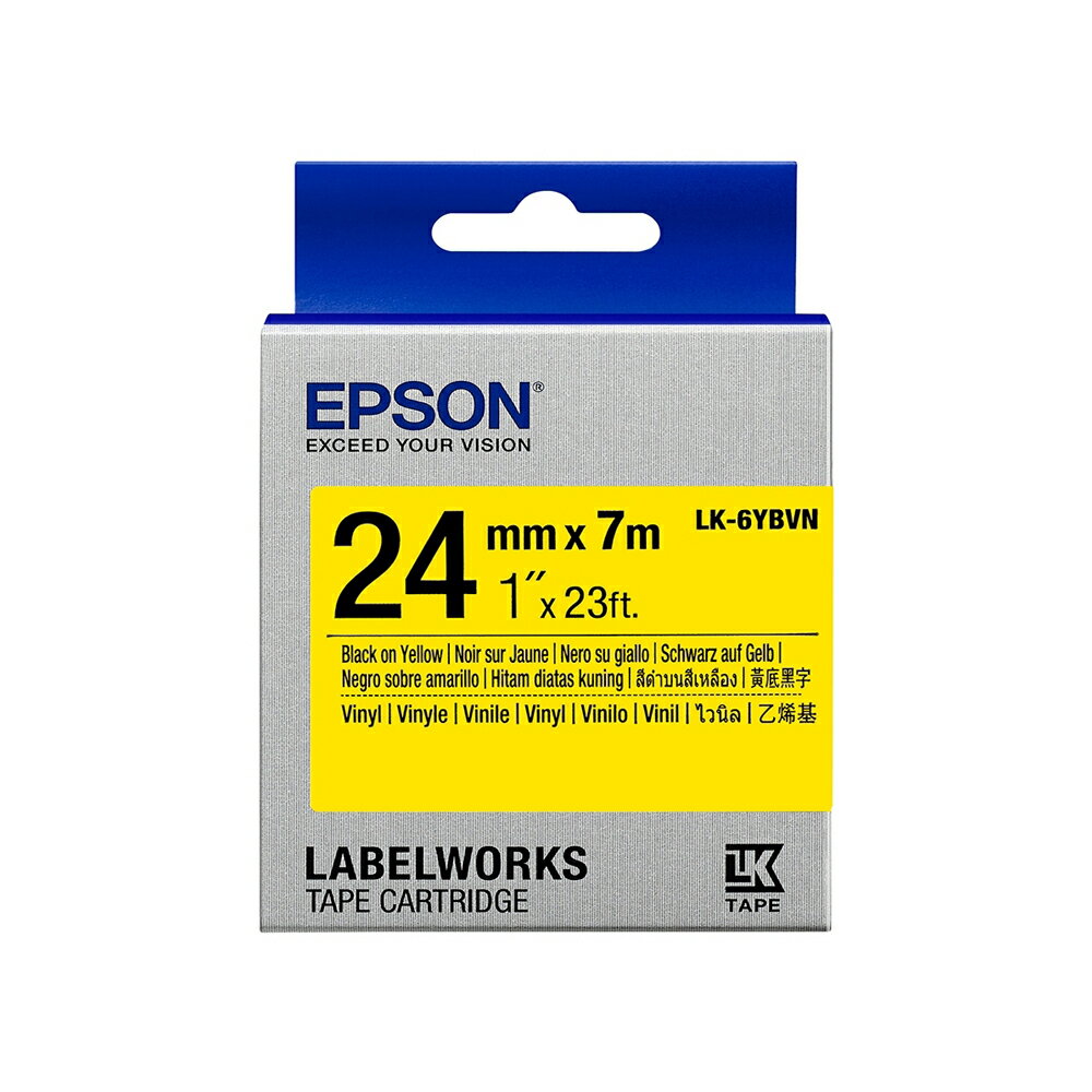 EPSON 耐久型系列 LK-6YBVN 黃底黑字 24mm 標籤帶 S656418 適用 LW-600P/LW-K600/LW-700/LW-Z900/LW-900P