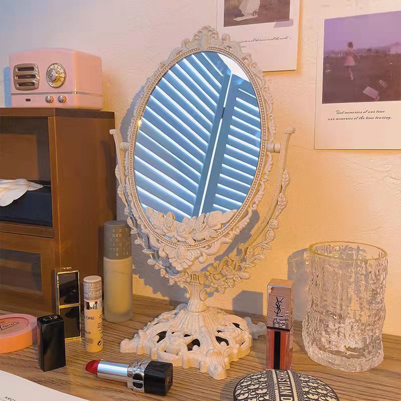 【滿299出貨】復古小鏡子ins化妝鏡桌面雙面鏡學生宿舍臺式旋轉歐式梳妝鏡高清