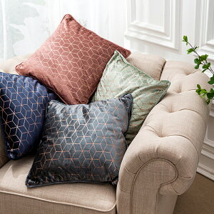 美式北歐幾何抱枕簡約菱格燙金客廳沙發樣板房靠包腰墊絲絨輕奢枕