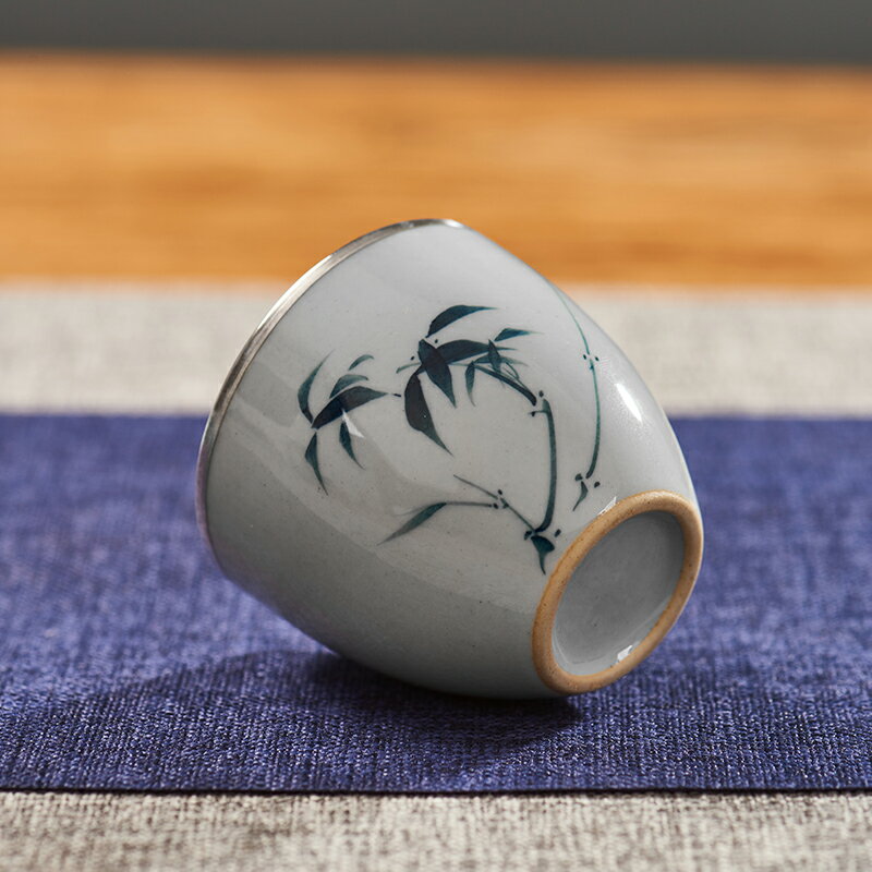 創意陶瓷茶杯手繪青花純銀銀口茶杯品茗杯單個主人杯功夫茶具茶盞 2