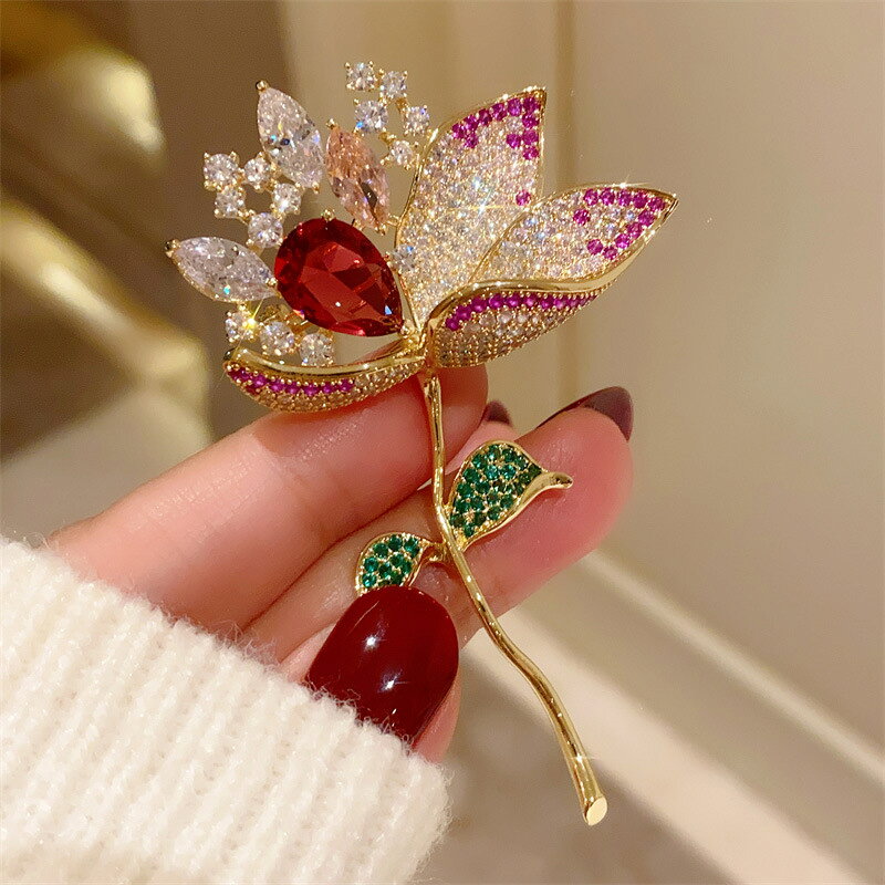 【巴黎精品】現貨+預購 鋯石胸針蓮花別針-水滴滿鑽荷花氣質生日情人節禮物女飾品a1ah52