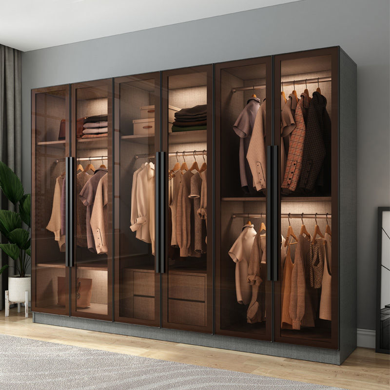 歐式衣柜簡約現代經濟型輕奢玻璃門柜子實木板式家用臥室組裝衣櫥