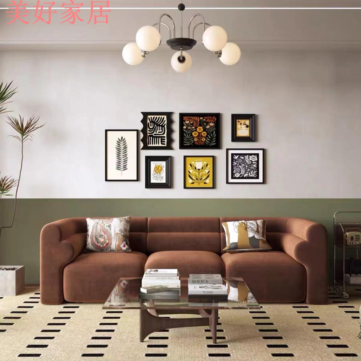 快速出貨/全館免運 中古風焦糖色復古模塊組合沙發 現代北歐藝術布藝客廳雙人樣板間