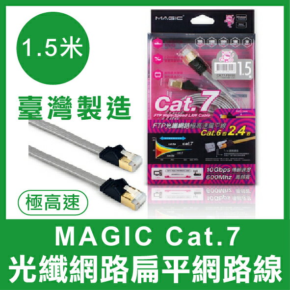 【最高22%點數】【台灣製造】 MAGIC Cat.7 FTP 光纖網路 極高速 扁平 網路線 折不斷接頭 1.5M 台灣製造 網路傳輸【限定樂天APP下單】