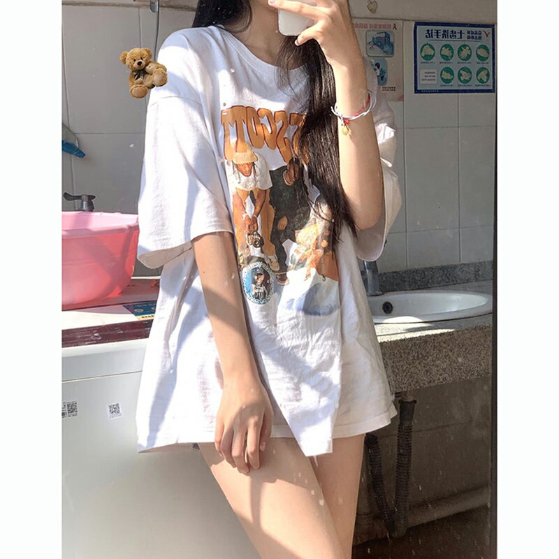 歐美辣妹純棉白色短袖T恤女夏2022新款寬松ins設計感小眾半袖上衣