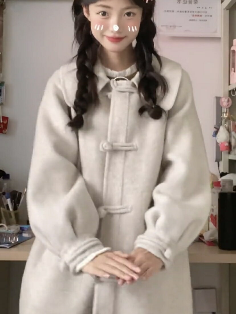呢子大衣外套女秋冬高階赫本風中長款韓系復古溫柔學生小個子流行【淘夢屋】