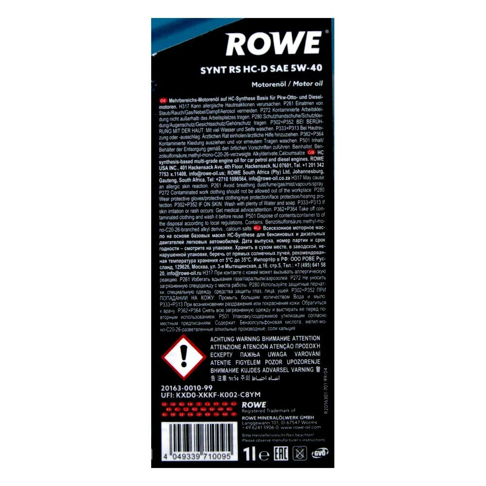 Mannol 5 W 40 8 Liter ROWE HIGHTEC SYNT RS HC-D SAE 5W-40 Motoröl
