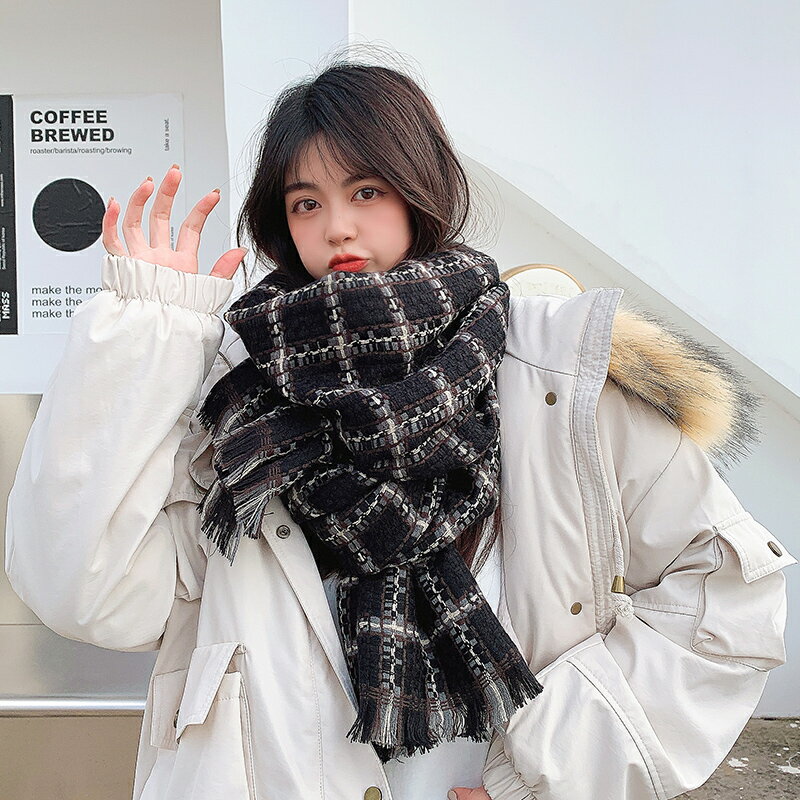 圍巾女ins新款冬季韓版潮百搭格子學生披肩冬天加厚保暖圍脖兩用
