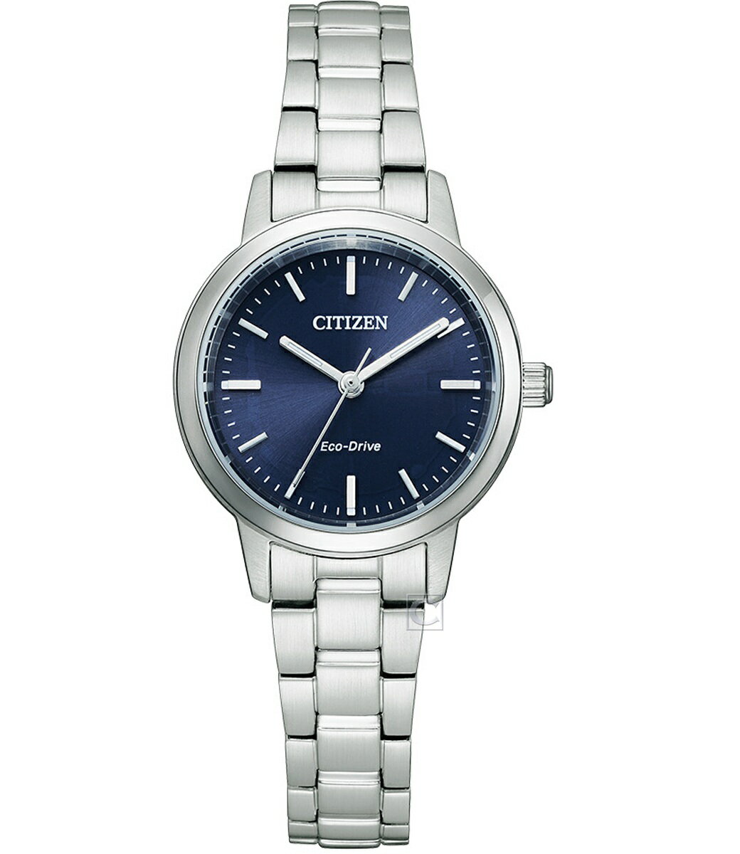 CITIZEN 星辰錶 清晰時尚光動能女錶(EM0930-58L)-27mm-藍面鋼帶【刷卡回饋 分期0利率】【APP下單22%點數回饋】