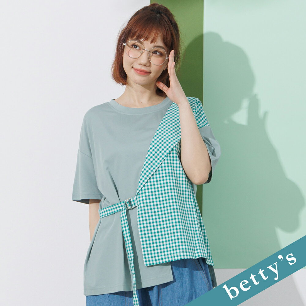 betty’s貝蒂思 格紋拼接綁帶寬版上衣(綠色)