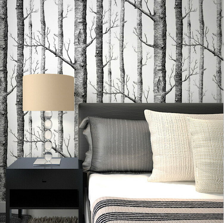 情3D立體黑白樹枝白樺林樹林墻紙個電視背影視壁紙