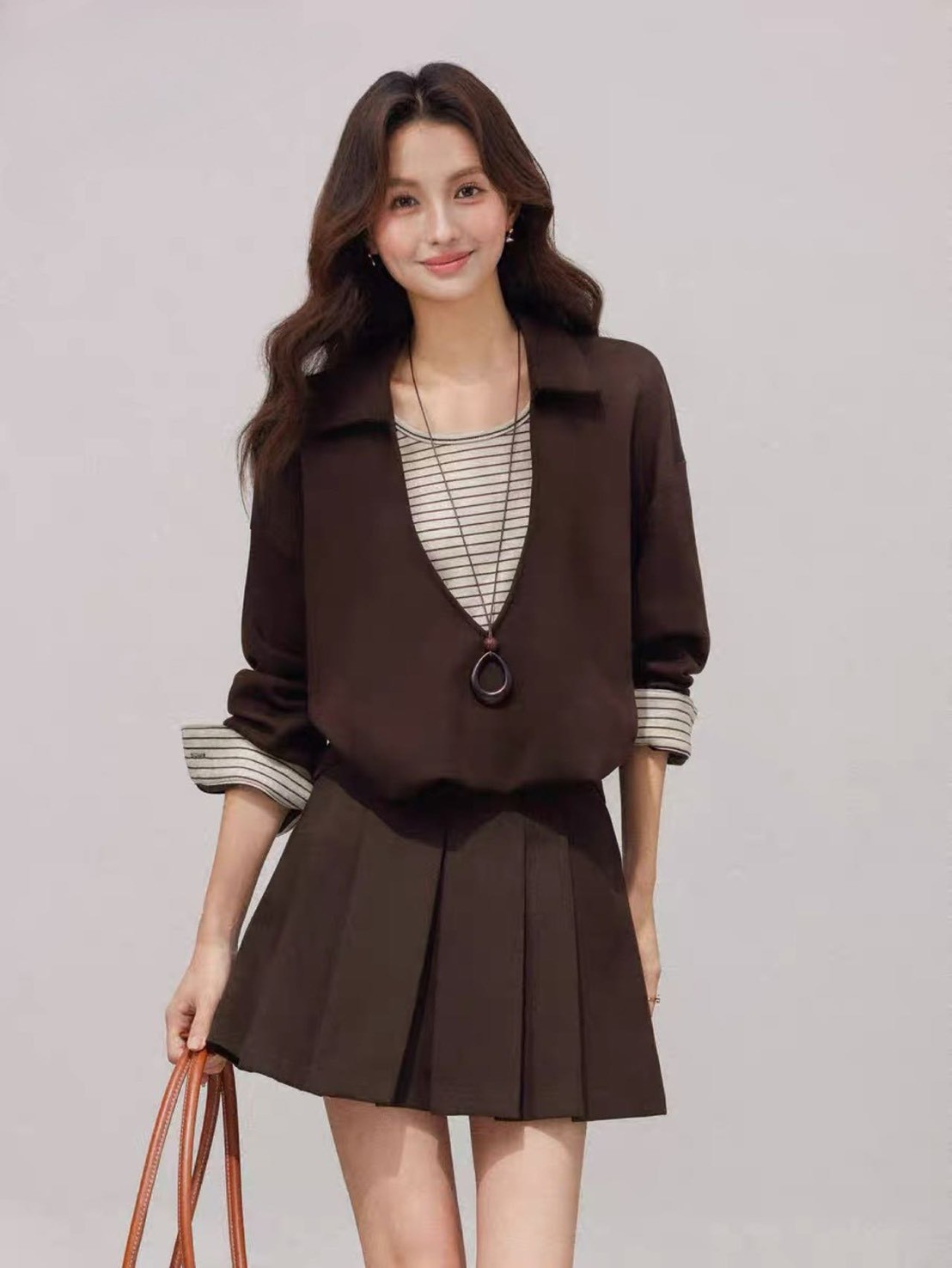 條紋氣質假兩件太空棉質上衣-3色  【B393258】